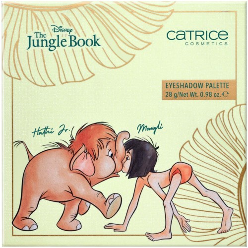 Illustration of Baloo and Mowgli from The Jungle Book touching noses, with leaf patterns and product details on the box.