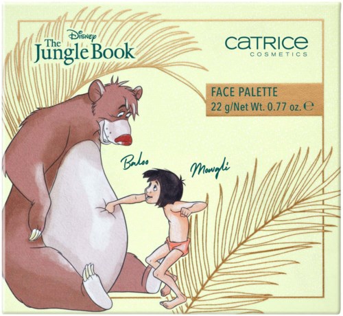 Bildet visar en illustration med Baloo och Mowgli från Jungelboken och produktmärkning för Catrice Cosmetics.