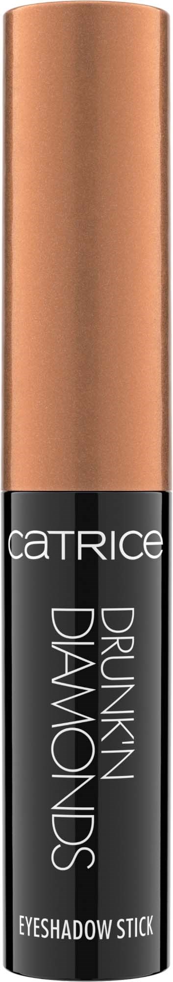 Musta silmän varjostuskynä hopeanvärisellä kannella, luki 'Catrice Drunk Diamonds' ja 'Eyeshadow Stick.'