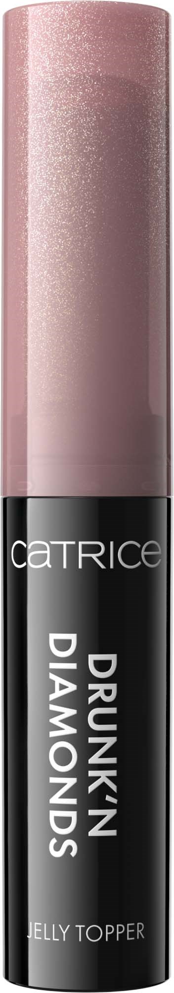Leppepommetube i rosa med glans, med svart band merket "Catrice" og "Drunk'n Diamonds".