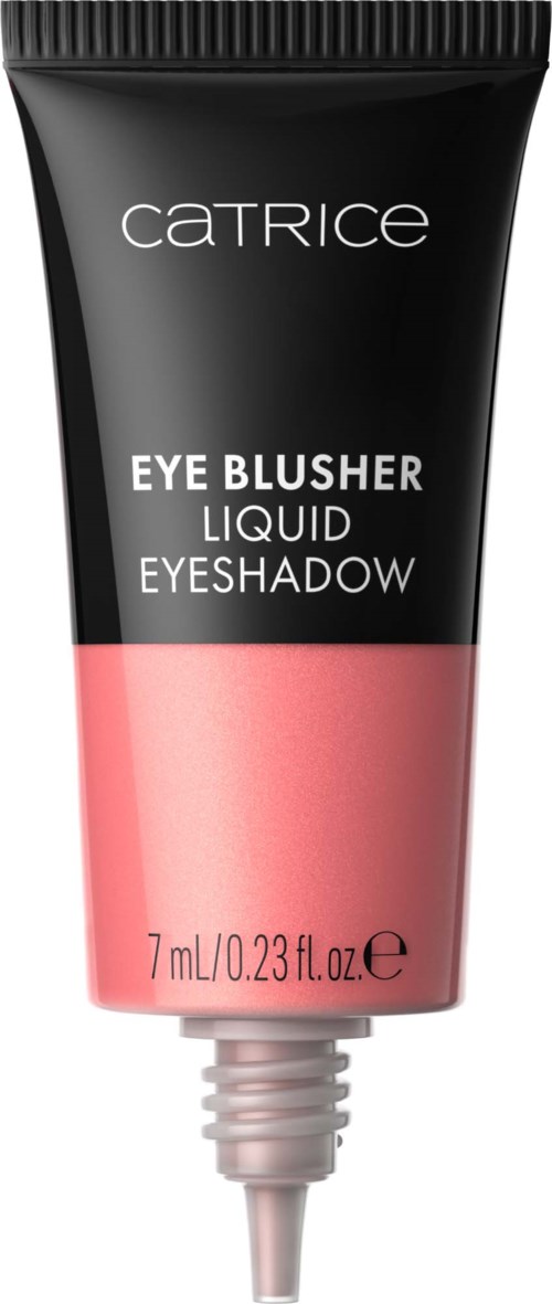 Eine Tube mit Catrice flüssigem Lidschatten, schwarz-rosa Design mit spitzem Applikatorspitze.