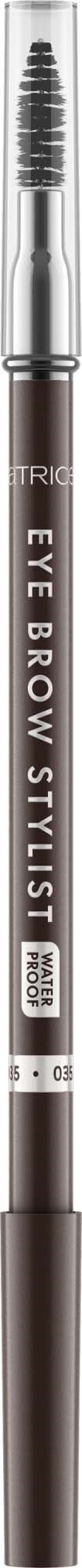 A pencil-like cosmetic pencil labeled 'EYE BROW STYLIST' with a spoolie brush on top.