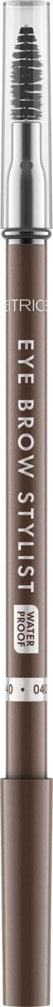 Eyebrow pencil with a clear cap and spoolie brush, labeled 'EYE BROW STYLIST' in white text.