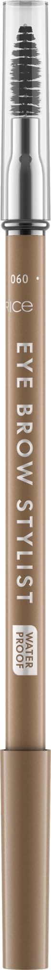 Eyebrow pencil with a spoolie brush on top, beige color, labeled 'Eye Brow Stylist'.