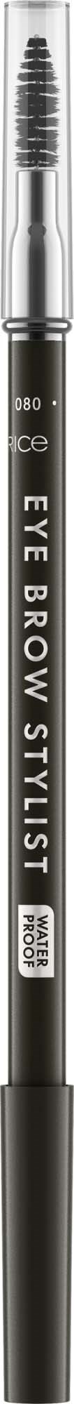 An eyebrow pencil with a spoolie brush on one end and a pencil tip on the other.