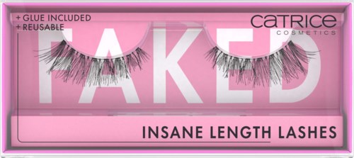 Roze doos met nepgateway, woorden 'FAKE' en 'INSANE LENGTH LASHES', en productinformatie.