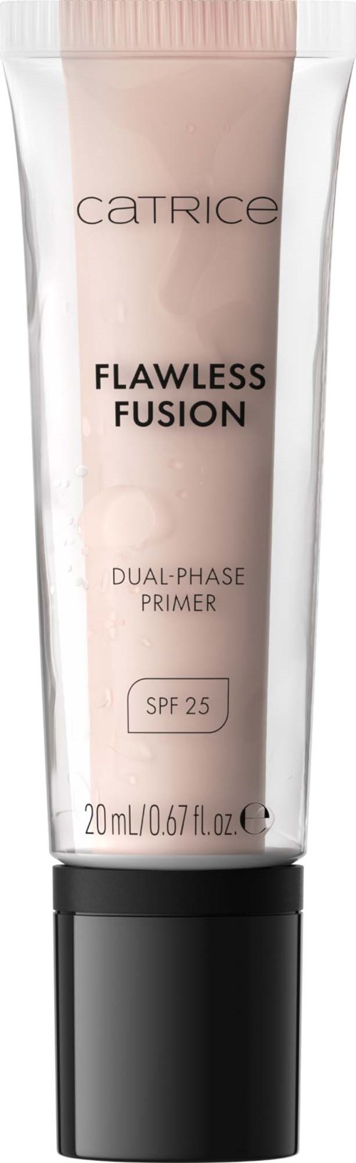 Catrice Flawless Fusion dual-phase primer in een tube met beige en zwart, SPF 25, 20 ml.