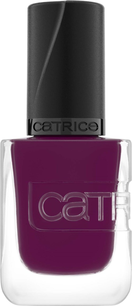 Een nagellakfles met paarse vloeistof en een zwart dop, gemarkeerd 'CATRISE'.