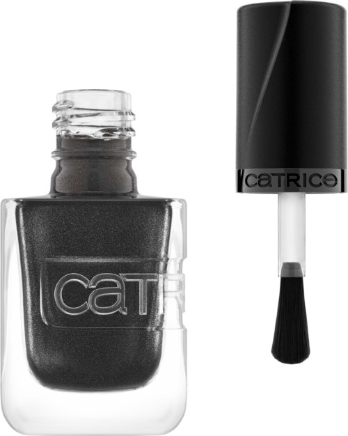 Zwarte nagellak in een fles met kwast ernaast.