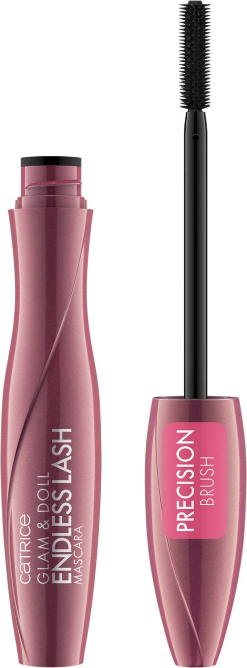 Rosa mascara med böjd tub och öppen spoolie-borste.