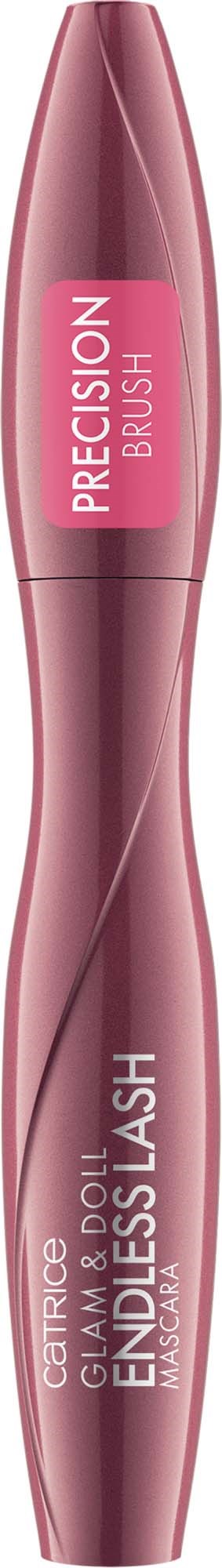 Det är ett rosa mascara-rör med orden "Catrice Endliss Lash" och "Precision Brush" skrivet på det.