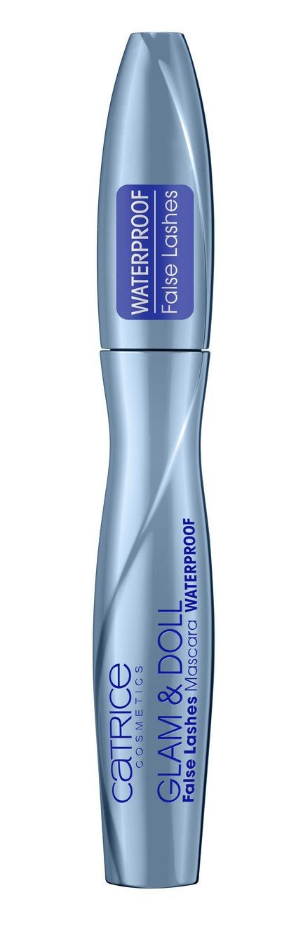 Ein blauer, wasserdichter Mascara-Tubus mit Marken- und Produktnamen.