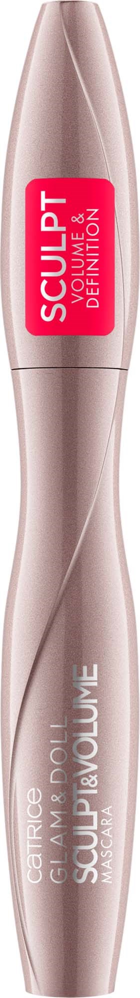 Een roze mascara-huls met witte en rode tekst die merk en productnaam weergeeft.