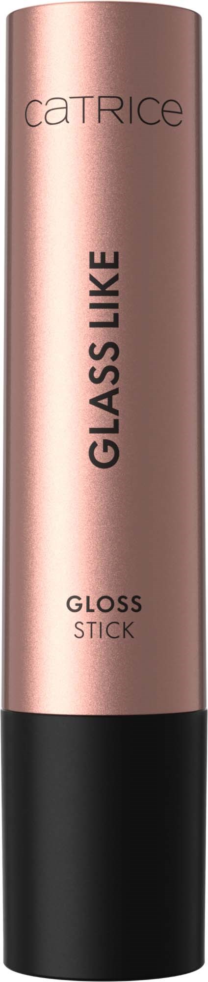 Een roze en zwarte cilindervormige make-up product met de tekst 'Glass Like' gloss stick van Catrice.