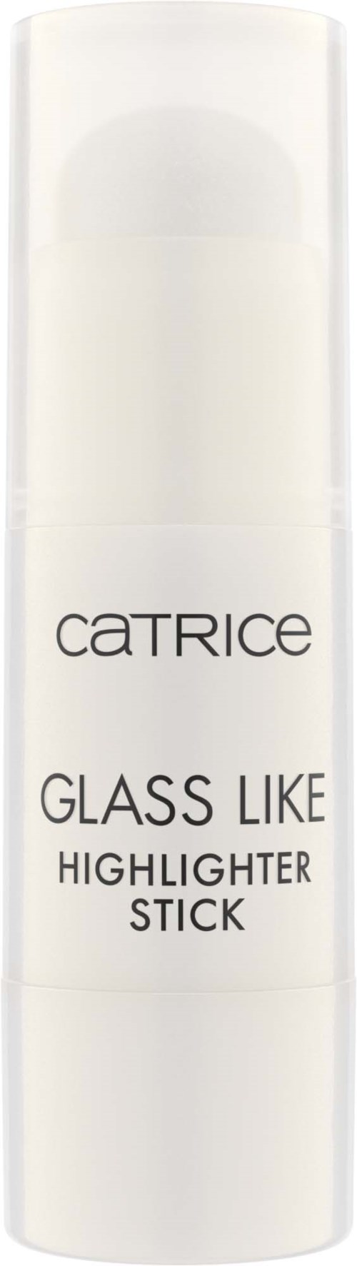 A white cylindrical tube labeled Catrice Glass Like Highlighter Stick. It is a makeup product.