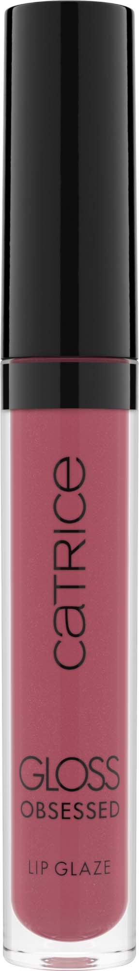 En leppeglansrør med svart lokk, rosa væske inni, og ordet 'Catrice' på.