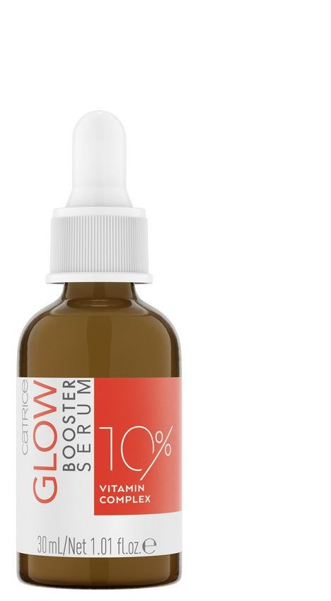 En liten brun flaska med vit pipettlock och en rosa etikett som visar vitaminkomplex och 10% ingredienser.