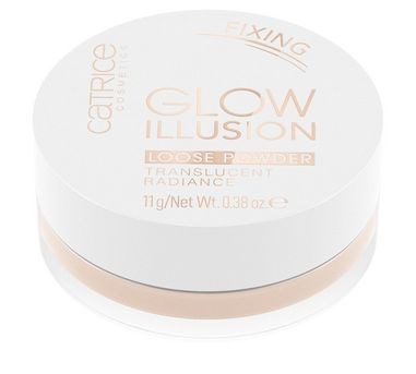 Ein runder Behälter mit hellem Deckel und neuer Glow-Illusions-Make-up innen.