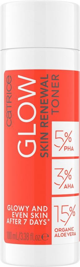 A white bottle with a red label showing skincare ingredients and benefits, including percentages of active components.