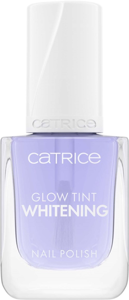 En flaske lyseblå neglelak kaldet Catrice Glow Tint Whitening.