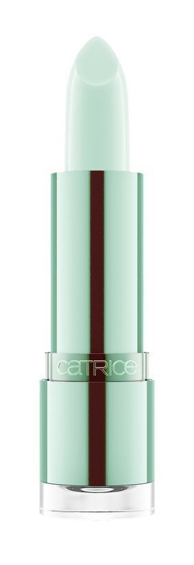Ein mintgrüner Lippenstift mit Silberring und transparentem Boden.
