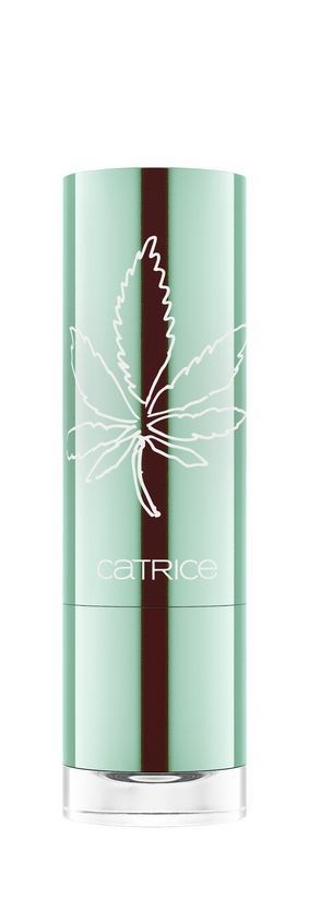 Ein hoher, zylindrischer, mintgrüner Behälter mit weißen Schmetterling und dem Namen CATRICE.