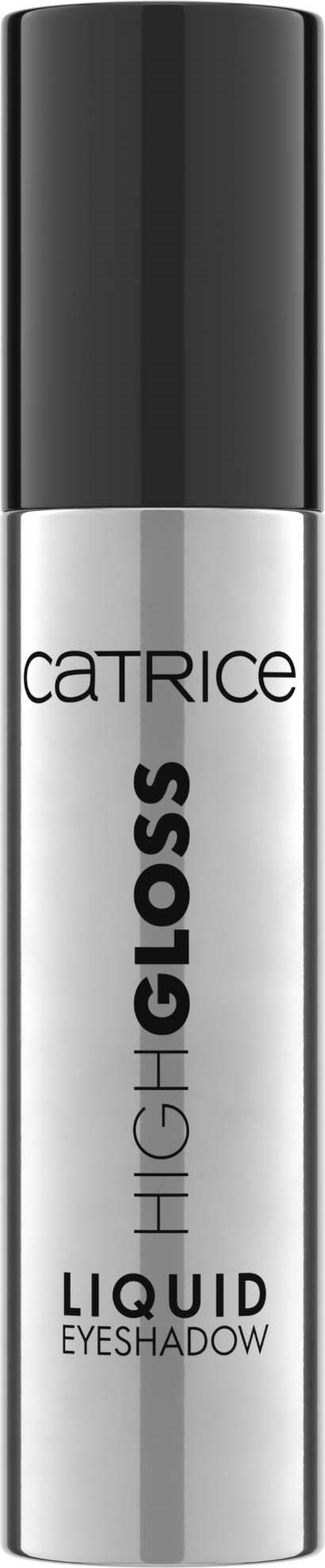 Srebrny i czarny pojemnik na płynny cień do powiek z nazwą marki CATRICE i nazwą produktu HIGH GLOSS.