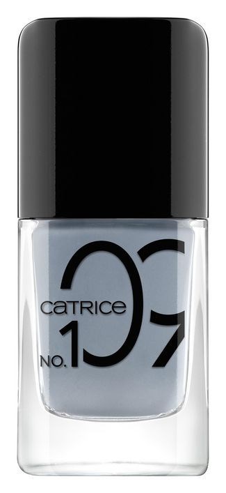 Butelka lakieru do paznokci oznaczona 'Catrice No. 197', z czarną nakrętką i białą cieczą.