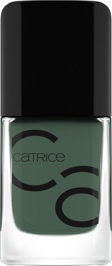 En grön nagellackflaska med svart lock och ordet 'Catrice' på framsidan.