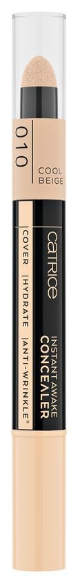 Korektor w kredce z przezroczystą nakładką, beżowy kolor i czarna etykieta z napisem 'Catrice Concealer.'
