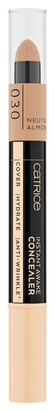 En beige concealer-penna i genomskinlig plastförpackning med svart och beige etikett, märkt "Catrice."