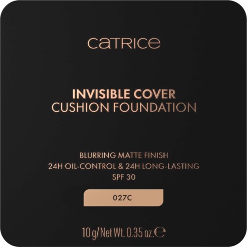 Ein schwarzer Make-up-Foundaton-Behälter mit roségoldener Schrift und beige Beschriftung mit Farbnummer 027C.