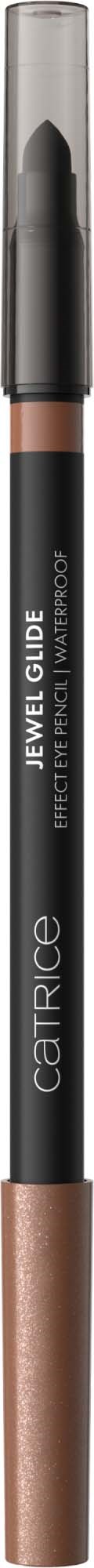 Ein in Bleistiftform gehaltenes Make-up-Produkt mit der Aufschrift 'Jewel Eye Glide' in Schwarz und Braun.