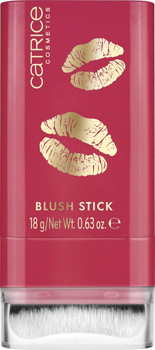 Värikäs huulipunasetti, jossa kultaisia huulisymboleja ja teksti 'Blush Stick' ja 18g.