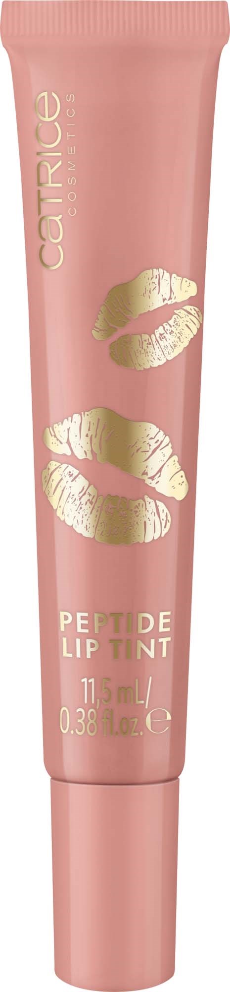 Vaaleanpunainen putki kultaisilla huulilla ja tekstillä, merkiltä Catrice Petti De Lip Tint, 11 ml.