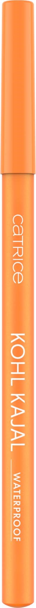 En orange øjenblyant med hvid tekst og låg, mærket "Kohl Kajal" og "Waterproof."