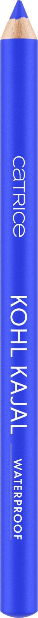 Ein blauer Bleistift mit den Namen 'Catrice', 'Kohl Kajal' und 'Waterproof' geschrieben.