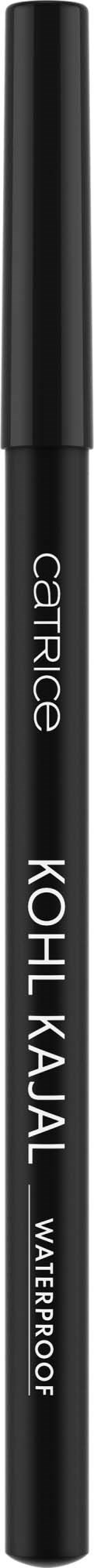 Ein schwarzer wasserfester Eyeliner-Bleistift mit weißen Text, Marke Carrelle, Name Kohl Kajal.