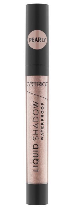 Catrice Pearly flydende øjenskygge i et langt, smalt rør med sort låg. Lys pink glimmer indeni.
