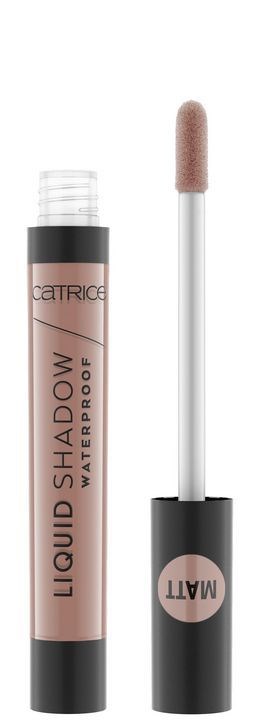 Ett läppglansrör med applikator, etikett säger "Liquid Shadow Waterproof" av CATRICE, beige färgad produkt.