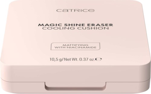 Catrice Magic Shine Eraser cooling cushion with niacinamide, in light pink packaging.