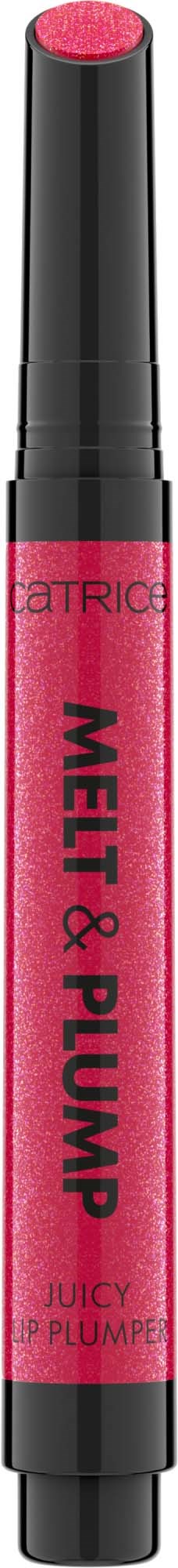 Een roze lippenpotlood met zwarte dop, voorzien van de tekst "Maell & Plump" en "Juicy Lip Plumper".