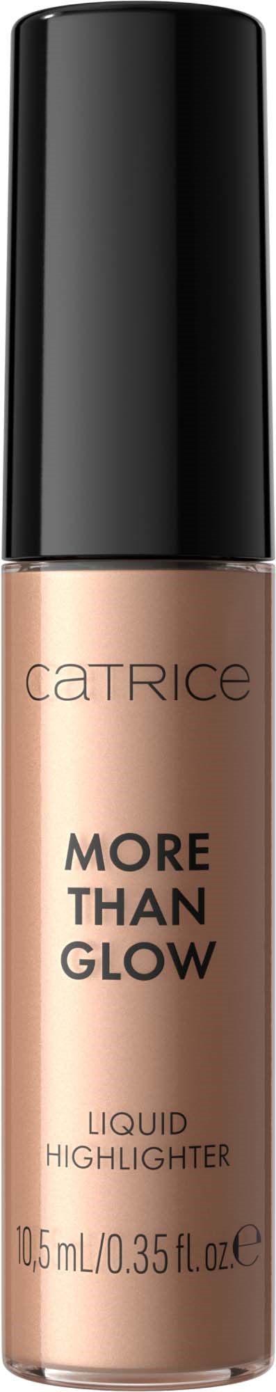En beige flytende highlighter i en tube med svart lokk, merket "Catrice More Than Glow."
