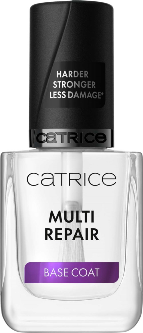 Fles met Catrice Multi Repair Base Coat nagellak met zwarte dop en label.