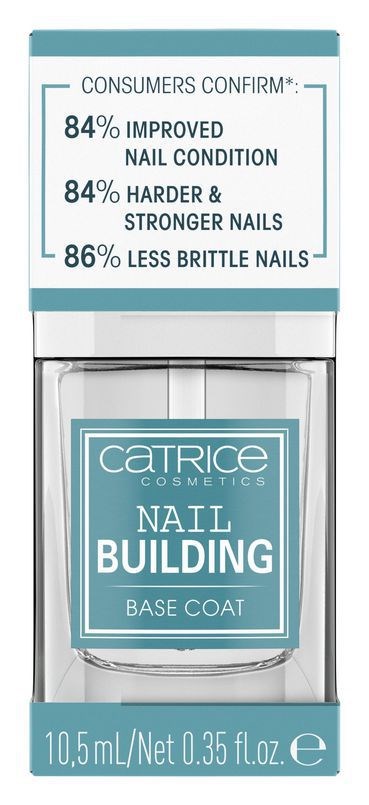 En nagelstärkande produkt i en glasflaska med blå etikett som främjar starkare och friskare naglar samt mindre bräcklighet.