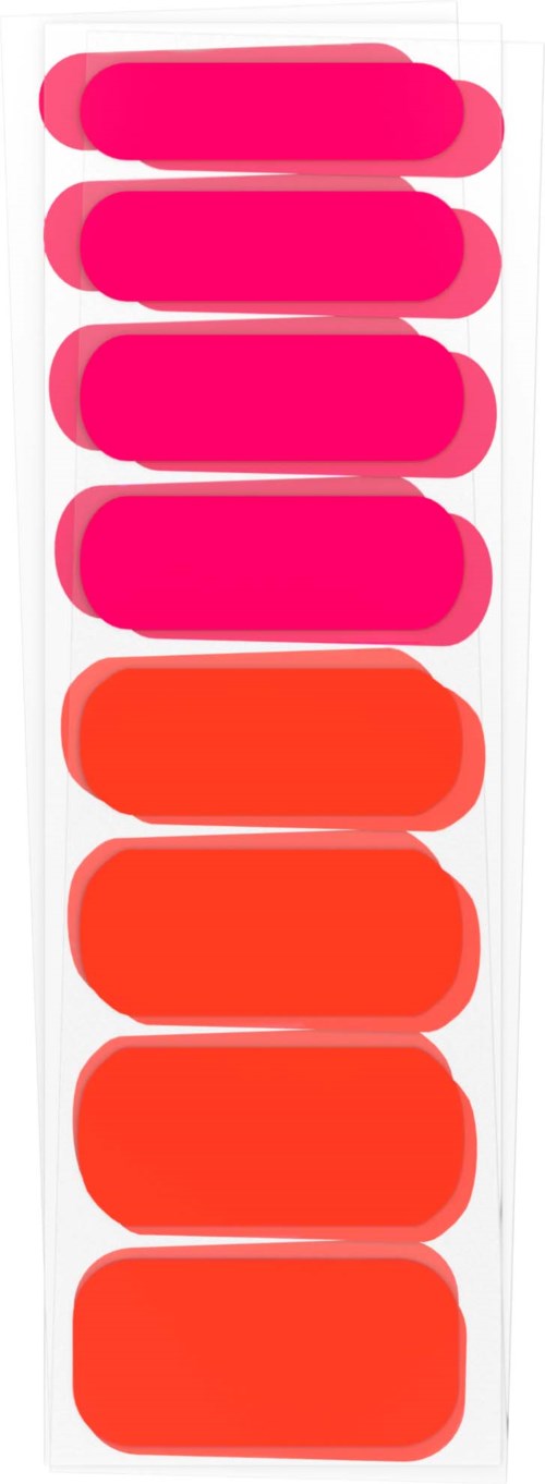 Eine Reihe rosa und orange ovaler Etiketten, vertikal angeordnet, ohne Text.