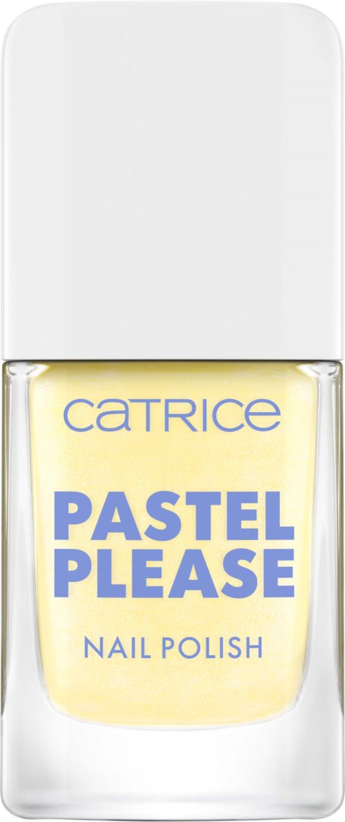 Catrice Pastel Please -kynsilakkapullo, jossa valkoinen kansi ja pastellivalkoinen lakka sisällä.