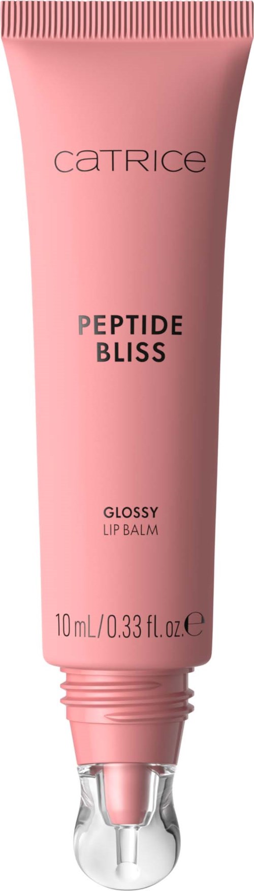 Rød tube med lip balm merket Catrice Peptide Bliss Glossy Lip Balm, 10 ml.