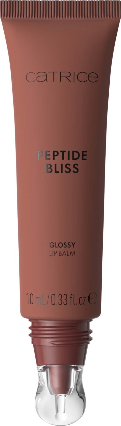 En brun tube merket CATRICE Peptide Bliss gloss for lepper, 10 ml eller 0,33 fl oz.
