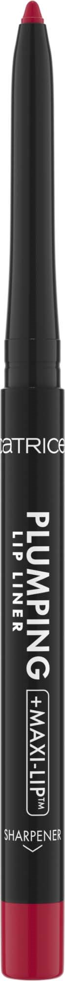 A black and red makeup lip liner pencil with the words "Plumping Lip Liner" on it.